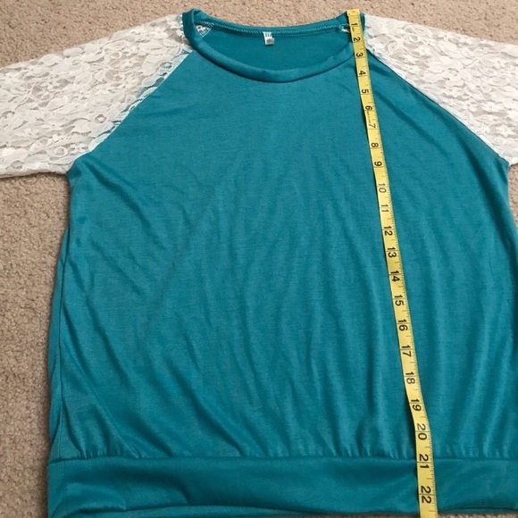Brand New Teal Top with Lace Sleeves - Picture 6 of 8